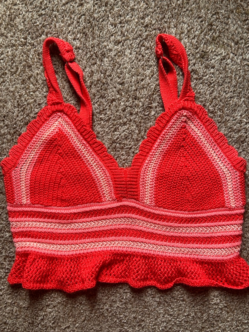 Red Crochet Bralette Top - Women's Knit Crop